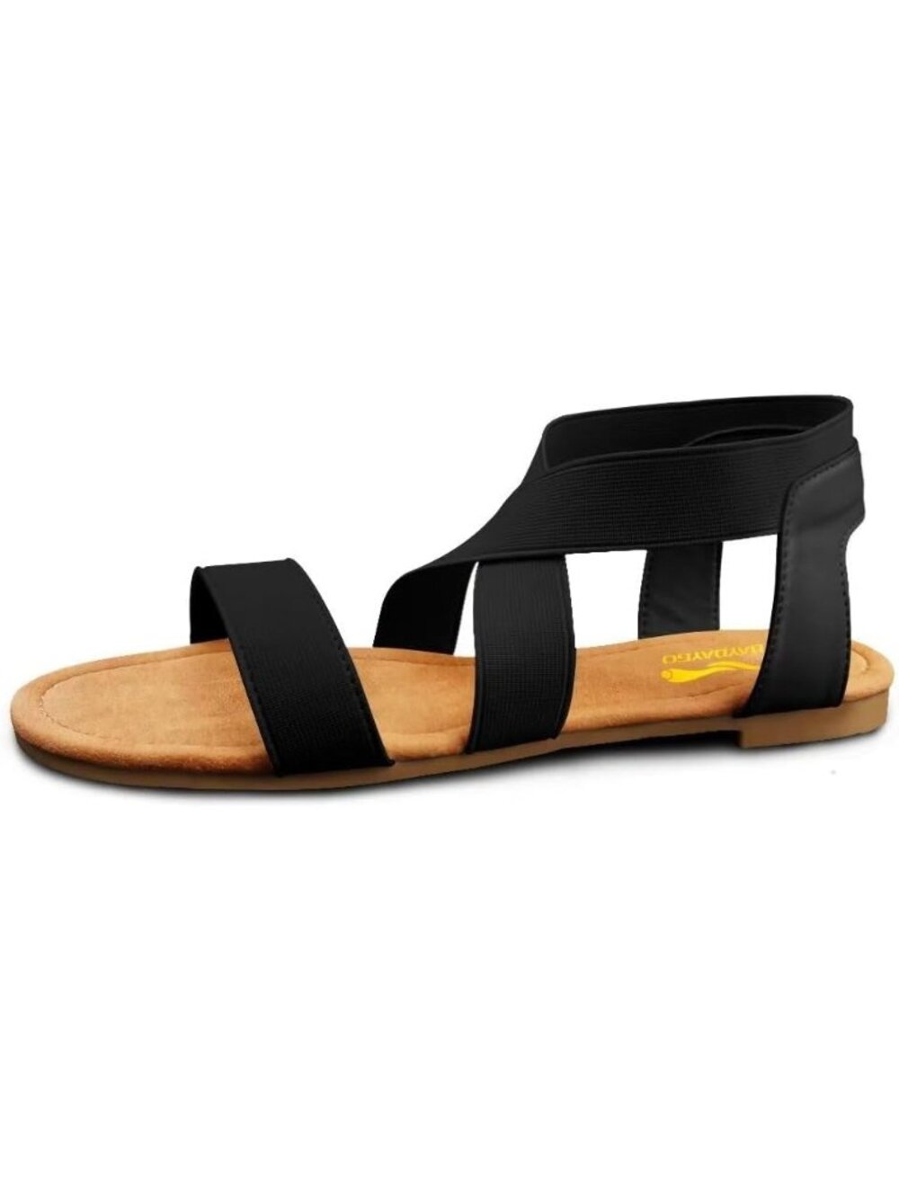 Women's Black Comfort Open Toe Solid Elastic Slip On Casual Flat Sandal Shoes